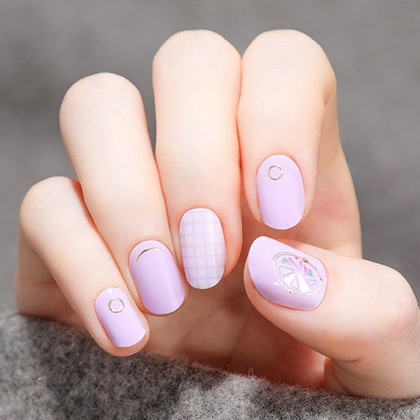 Lavender Gem Graphic Design Nail Art / 8S13 Follow Me / VIKA NAILJAM Gel Nail Strip / Nail Wraps / Nail Stickers / Toenail / Toenails