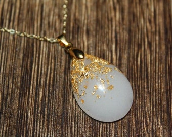 Breast Milk Drop Necklace with Umbilical Stump and Opal Flakes