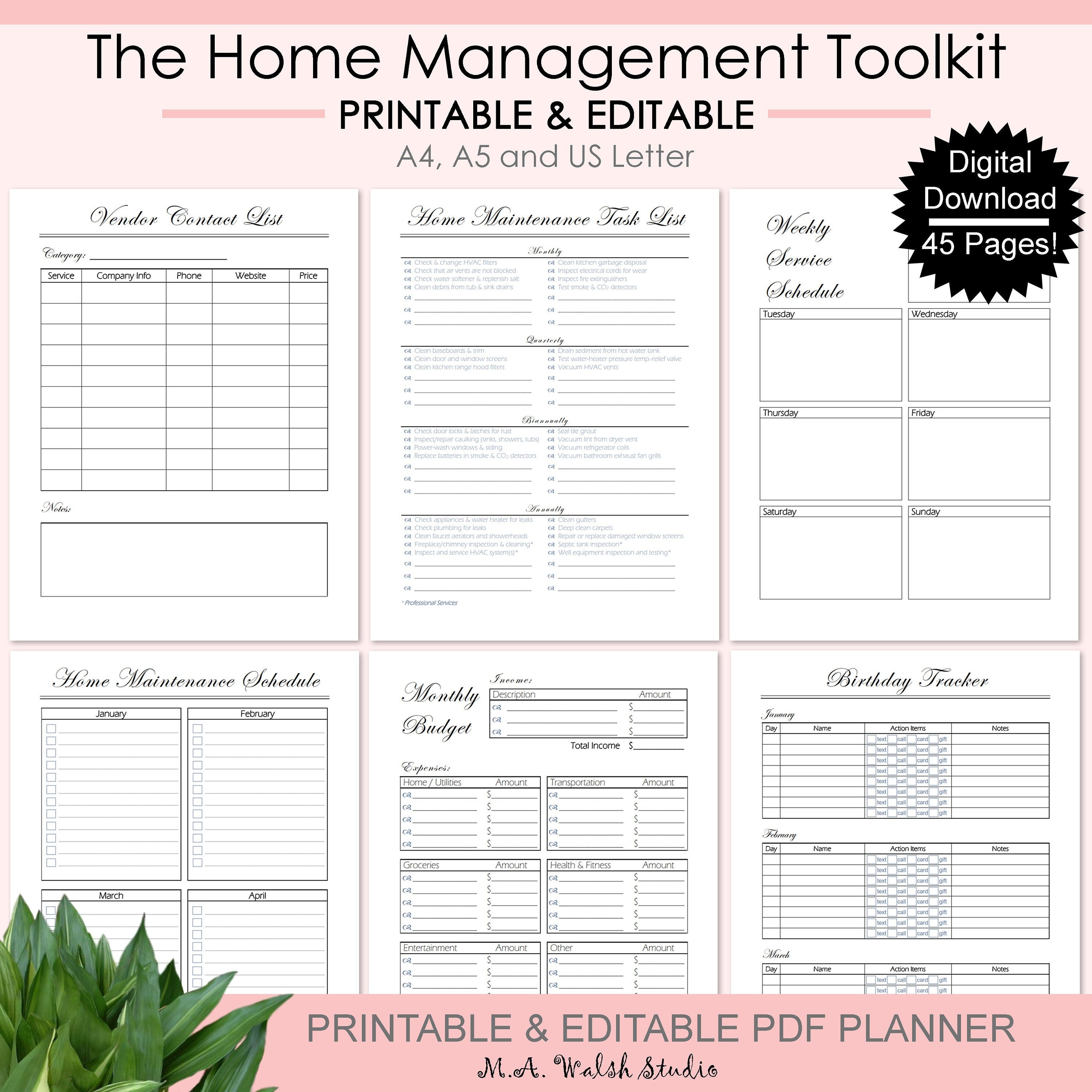Home Management Binder Printables, Classic Toolkit, EDITABLE, Digital ...