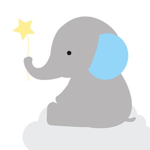 Bebê elefante com estrela sentado na nuvem svg, bons sonhos, bebê menino, arquivo de corte, PNG, sublimação, transferência, azul cinza, cricut