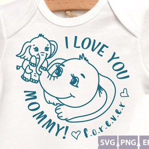 Ik hou van je mama babyolifant SVG, dxf, vector, eps-illustraties, png, snijbestand, lazer monogram ontwerp gravure Moederdag stikken