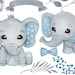 Watercolor Elephant Boy Bundle Clip Art PNG, Baby Boy Elephants Leaves ...
