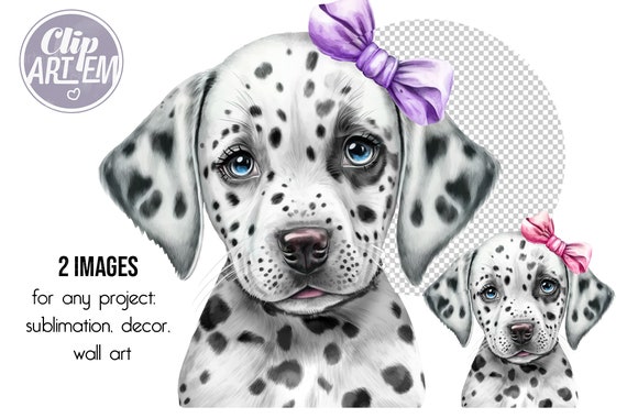 Mädchen Baby Hund Dalmatiner Welpe Aquarell mit rosa Schleife, lila  Schleife, Bild, png, Sublimationsdatei, Illustration, Wandkunst,  Baby-Dusche-Dekor