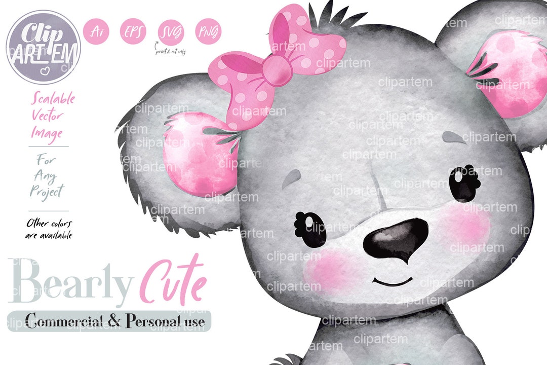 Teddy Bear Girl With Pink Bow, Cute Girl Bear for Any Decor, Wall Art ...