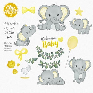 Elephant Clip Art, Watercolor. Watercolor Baby Elephant Clipart, Gray ...
