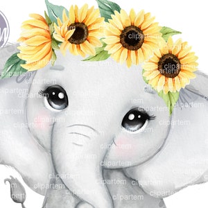 Sunflower Elephant PNG baby shower decorations, elephant baby girl yellow sunflower clip art baby shower, sublimation transfer commercial