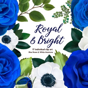 Blauwe rozen aquarel koningsblauw bloemen witte anemoon voor bruiloft, vrijgezellenfeest babyshower. Koningsblauwe rozen commercieel gebruik, PNG, illustraties