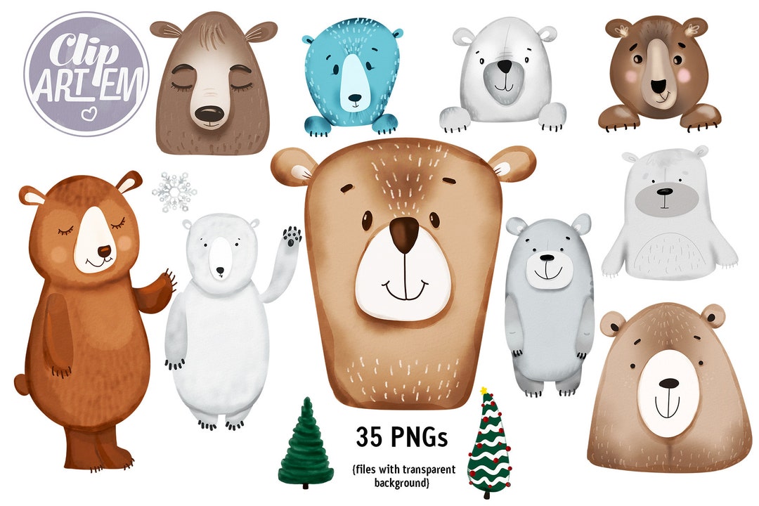 Watercolor Bear Bundle 35 PNG Image Transfers, Baby Bear Sublimation ...