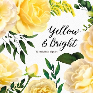 Aquarel bloemen Clip Art-gele rozen, weide, calla, fresia's, bruiloft/individuele png-bestanden/handgeschilderd/bruiloftuitnodiging