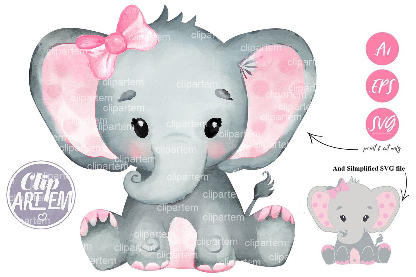 Download Watercolor Elephant Vector illutsrator file EPS SVG print | Etsy