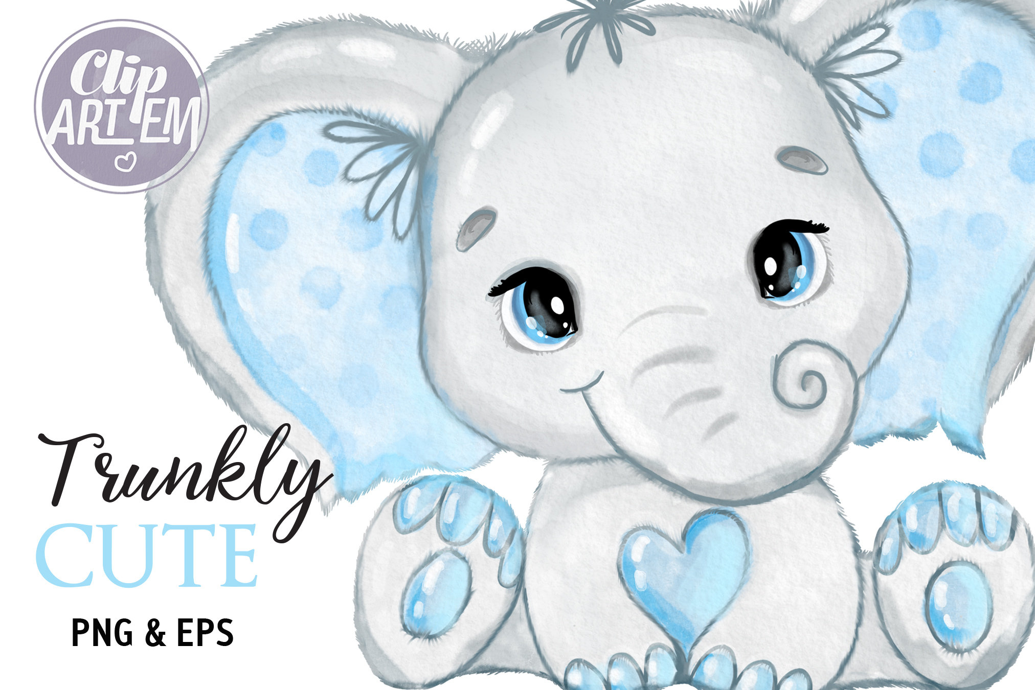 Super Cute Baby Blue Elephant Heart Tummy and Trunk Upwards Watercolor PNG  Image, Sublimation, Baby Shower Decor, Topper,1st Birthday Vector - Etsy
