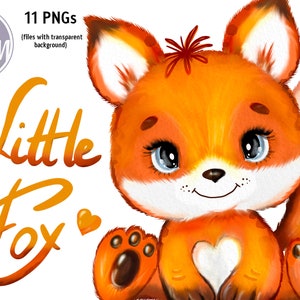 Baby Fox clip art, watercolor fall little fox for baby shower, fox sublimation, image trabsfer, PNG decor, fox invitation design, birthday