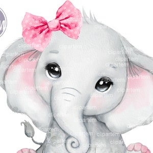 Mädchenelefant mit rosa Bogenclipart, sehr nette kleine Erdnuss, rosafarbenes graues Polkaohr beugen kommerziellen Gebrauch Babypartysublimation afrikanisches Tier