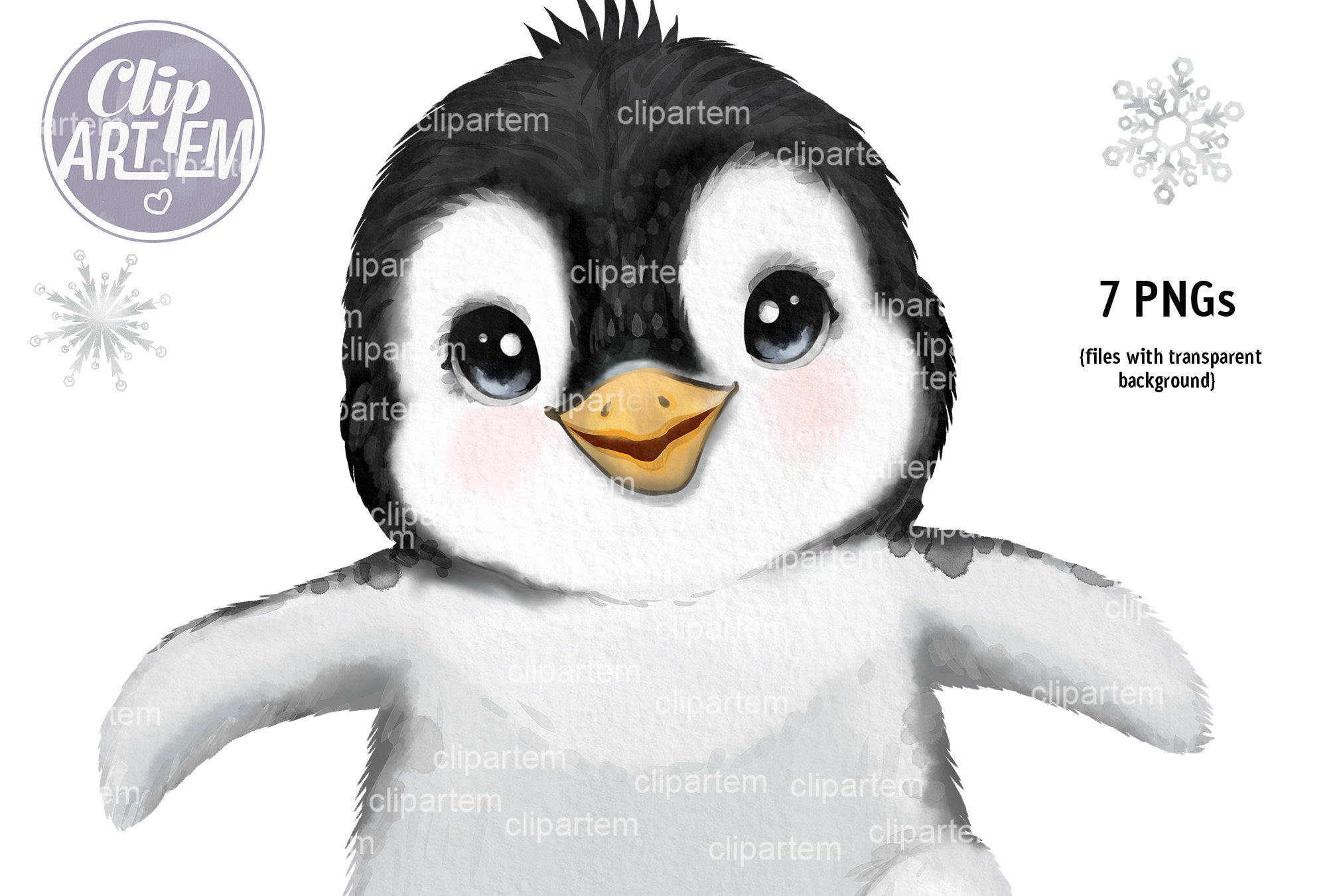 Super Cute Penguin Watercolor Clip Art, Baby Penguin Bundle