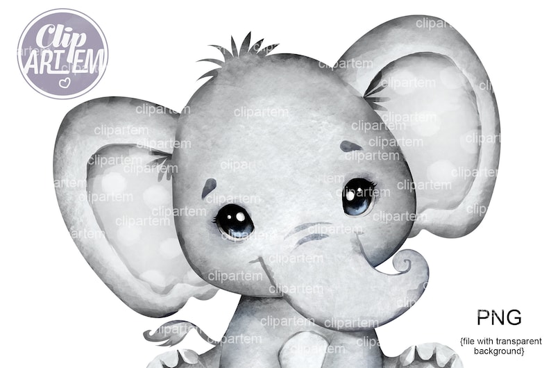 Gray Watercolor Boy Elephant Clip Art, Very Cute Little Peanut, Gray ...