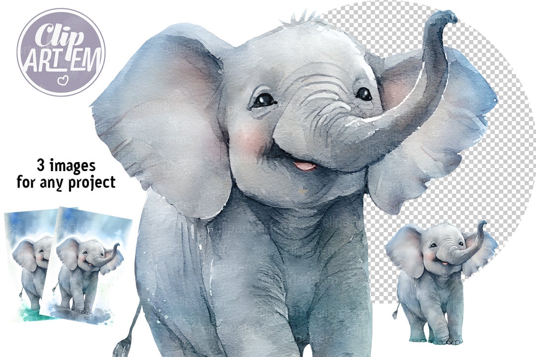 Super-cute Watercolor Baby Boy Elephant Clip Art Creative Project ...