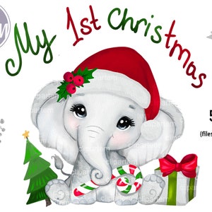 Elephant Christmas Girl Sublimation, PNG Clip Art, Watercolor Happy ...