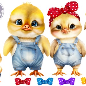 Pacchetto di 6 graziosi pulcini e anatroccoli Clip Art per sublimazione, illustrazione, trasferimenti di magliette, arte murale per la cameretta dei bambini, 12 immagini png uccelli