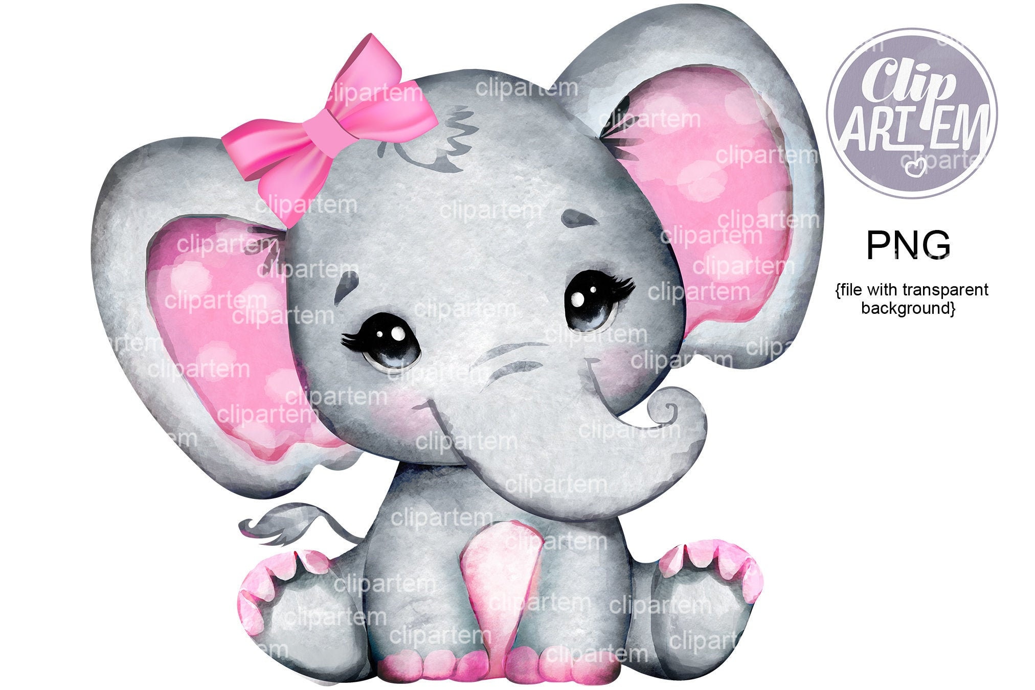 Watercolor Girl Elephant Clip Art Very Cute Little Etsy Israel