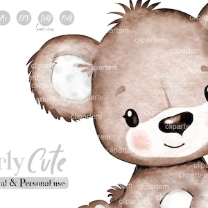 Image clipart aquarelle neutre en termes de genre ours en peluche, sublimation, png, jolie fille ou garçon blanc marron illustration unisexe bébé ours, image vectorielle