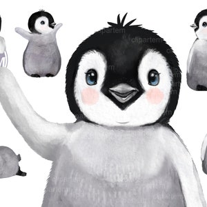 Bundel babypinguïns aquarel illustraties, 6 keizerlijke soort pinguïns pinguïns, schattige kleine pinguïn genderneutraal uniseks sublimatie, png