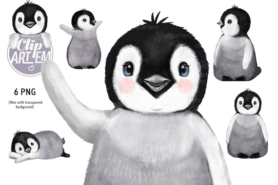 Bundle Baby Pinguine Aquarell ClipArt, 6 Pinguine Kaiser Art artic