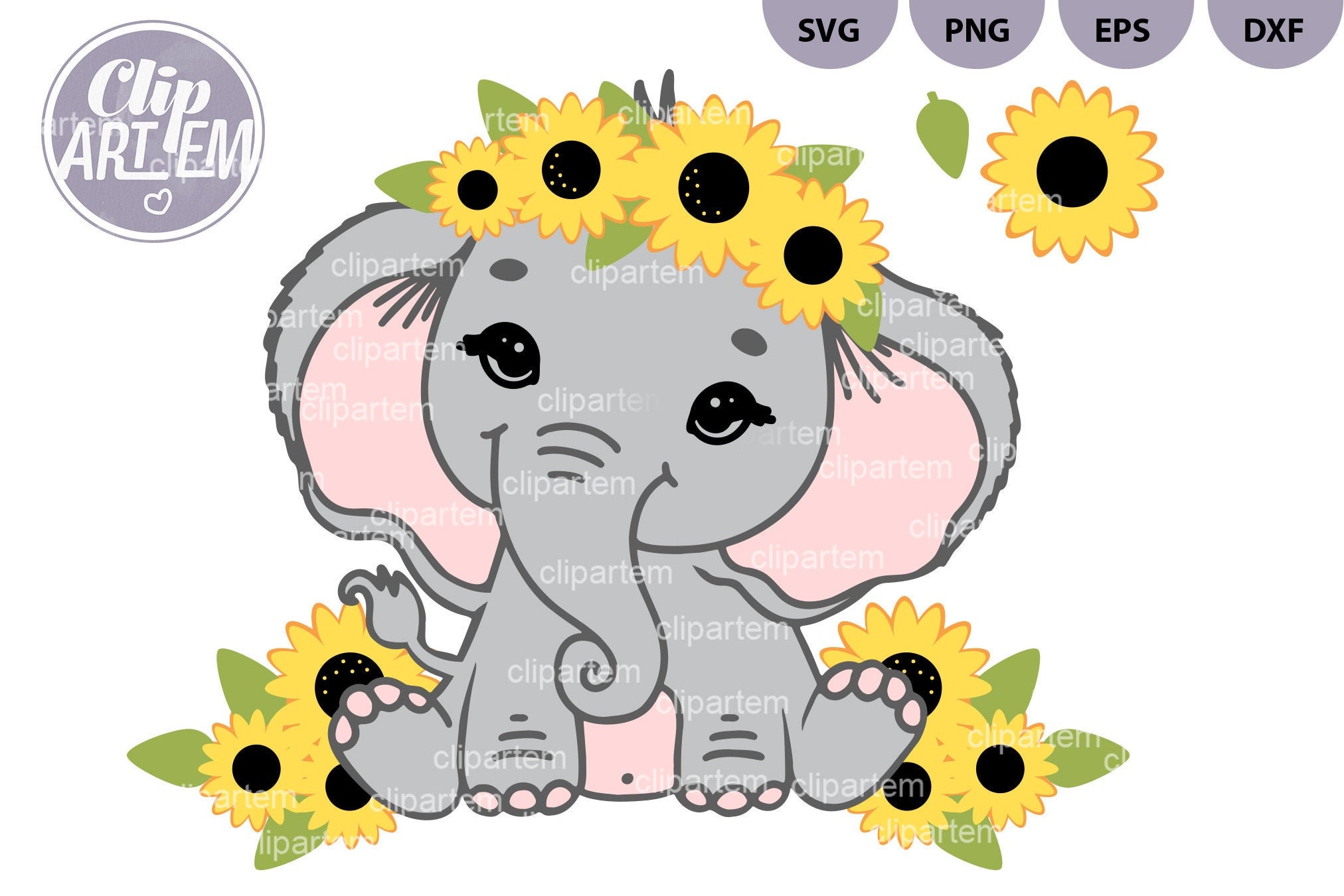 Sunflower Elephant SVG Cutting File Vector Cute Girl - Etsy UK