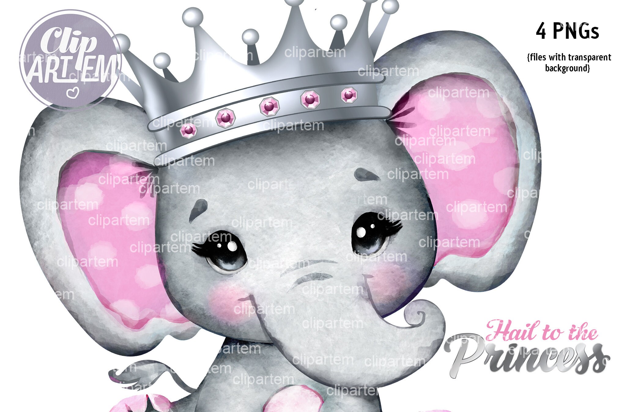 Princess Elephant Silver Pink Crown, Royal Baby Girl Elephant Image ...