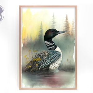 Loon wall art for home decor, digital printable image for creative craft project, photo printing, wall decoration, bedroom loon image jpg