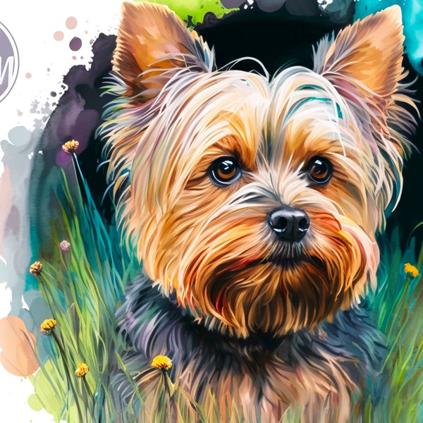 Peinture numérique mignonne de Yorkie terrier pour l’image imprimable de chambre d’enfants, impression de chambre de garçon de fille de Yorkshire terrier à l’image à la maison, clip art, jpg