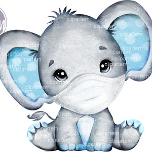 Elephant Boy in Mask Sublimation Clip Art, Cute Baby Elephant ...