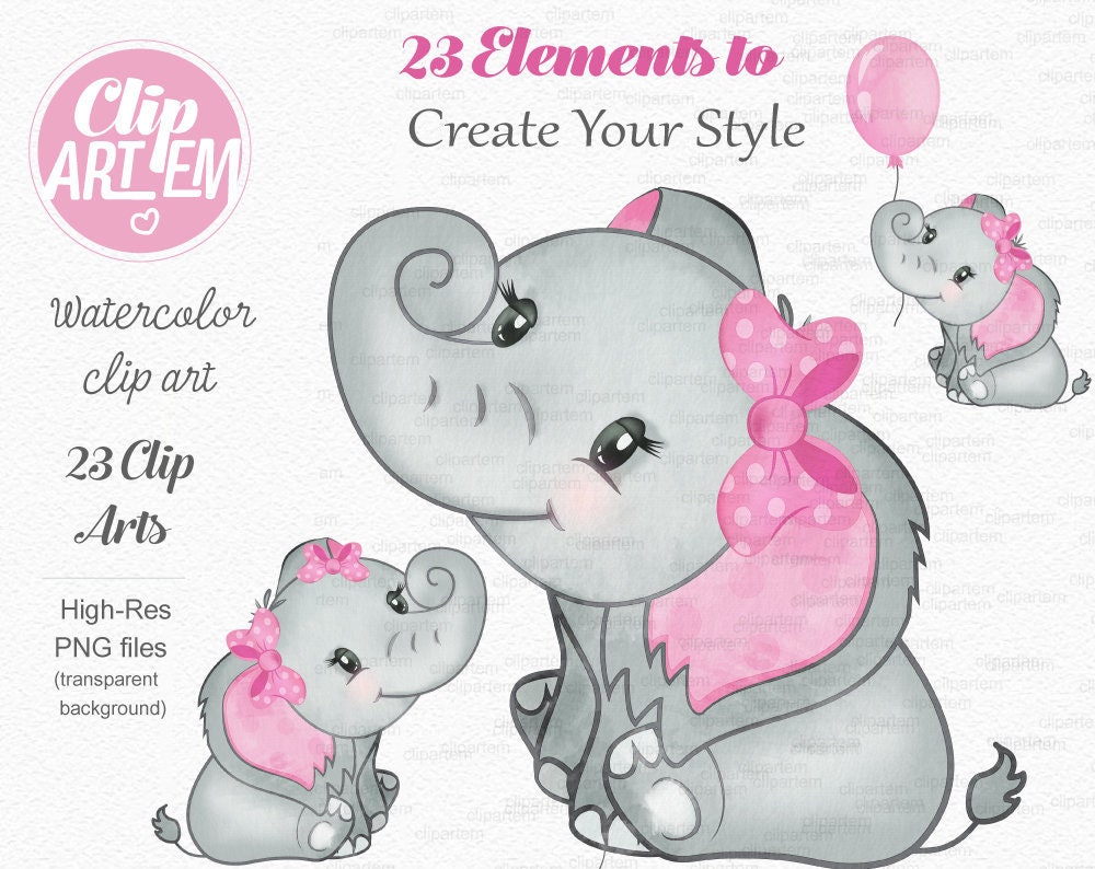Elephant Girl Clip Art, Watercolor. Watercolor Baby Elephant Clipart ...