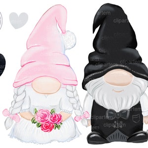 Ślubne krasnale, krasnal panny młodej, krasnal pana młodego, clipart. Akwarele, krasnale pary, krasnale na rocznicę ślubu, krasnale na upominki ślubne, clipart znak