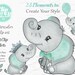 Mint Green Elephant Clip Art, Watercolor. Baby Elephant Clipart, Aqua ...