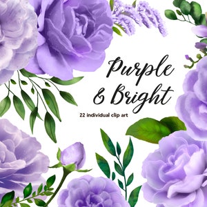 Watercolor floral Clip Art-Purple Roses, Meadow, Calla, lavender freesia, Wedding/Individual PNG files/Hand Painted/wedding invitation