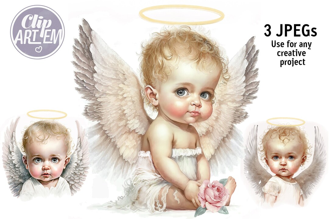 Adorable Baby Angels Bundle Watercolor Wall Art, Nursery Wall Hanging