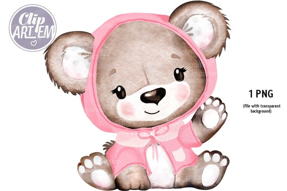 Mädchen Teddy Bär niedlicher kleiner Baby Bär in rosa Tuch, rosa braunes  Jungtier Aquarell Clip Art, PNG, Sublimation Ankündigung Bär Design  Kinderzimmer - .de
