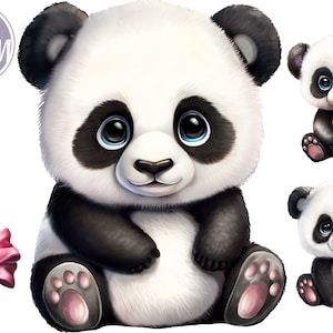 Clip art de panda bebê fofo menina e menino, panda menina com laço rosa, sublimação de panda, imagem de panda de berçário, decoração, chá de bebê panda png