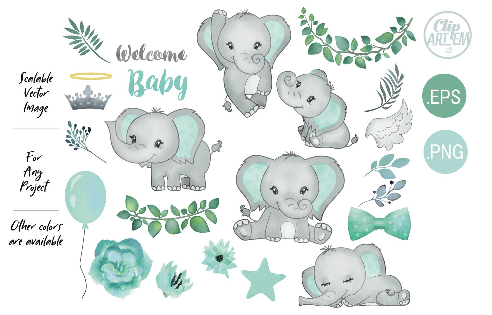 Mint Elephant Vector Files Scalable Vector Files PNG Images | Etsy