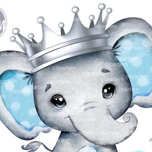 Royal Elephant Silver Crown aquarel illustraties PNG. Sublimatieafbeelding, koninklijk babyshower, baby zilveren prins-thema, koninklijk