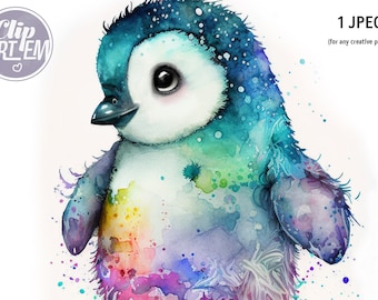Adorable Baby Penguin wall art, colorful nursery wall decor, penguin hanging, colorful rainbow, cute illustration wall decoration, baby room