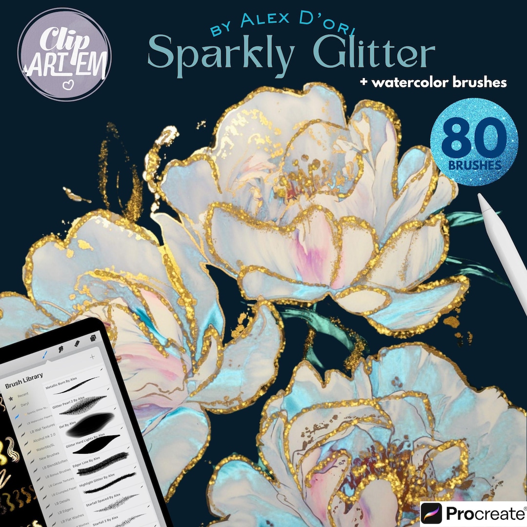 Glitter Brushes for Procreate and Watercolor Brushes for Floral Sparkle ...