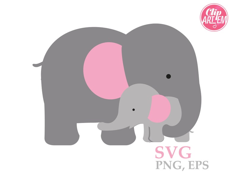Mommy Baby Girl Elephant svg with pink ears change color | Etsy