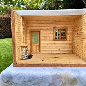 Pine Wall room box - this is NOT a kit, it is a finished, fully assembled Log Cabin room box — 14" W × 10" D × 10" H usable interior space
