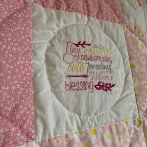 Welcome baby basket, embroidered babyquilt ,Hand Quilted, Girl Baby Quilt, BabyCrib Quilt, nursery quilt, hand quilted quilt, baby blanket