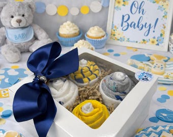 Welcome Baby Boy Gift Set, Onesie Cupcake Box, 6-9 Months