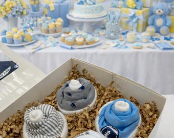 Sports Baby Boy Gift Box, Onesie Cupcakes, Baby Shower Basket