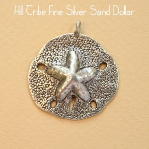 ONE Karen Hill Tribe Fine Silver Sand Dollar Pendant, Thai Hill Tribe Silver Charm, Shiana Silver, SIGNED