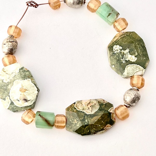 DIY Bracelet Set, Big Rainforest Jasper Beads, Chrysoprase, Trade Beads | Jewelry Making Kit