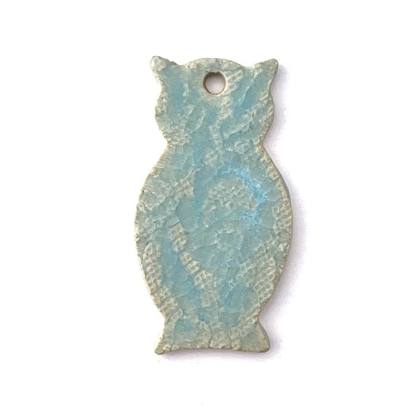 Handmade Stoneware Owl Pendant for Jewelry Making, Gift Tag or Ornament, Matte Light Blue